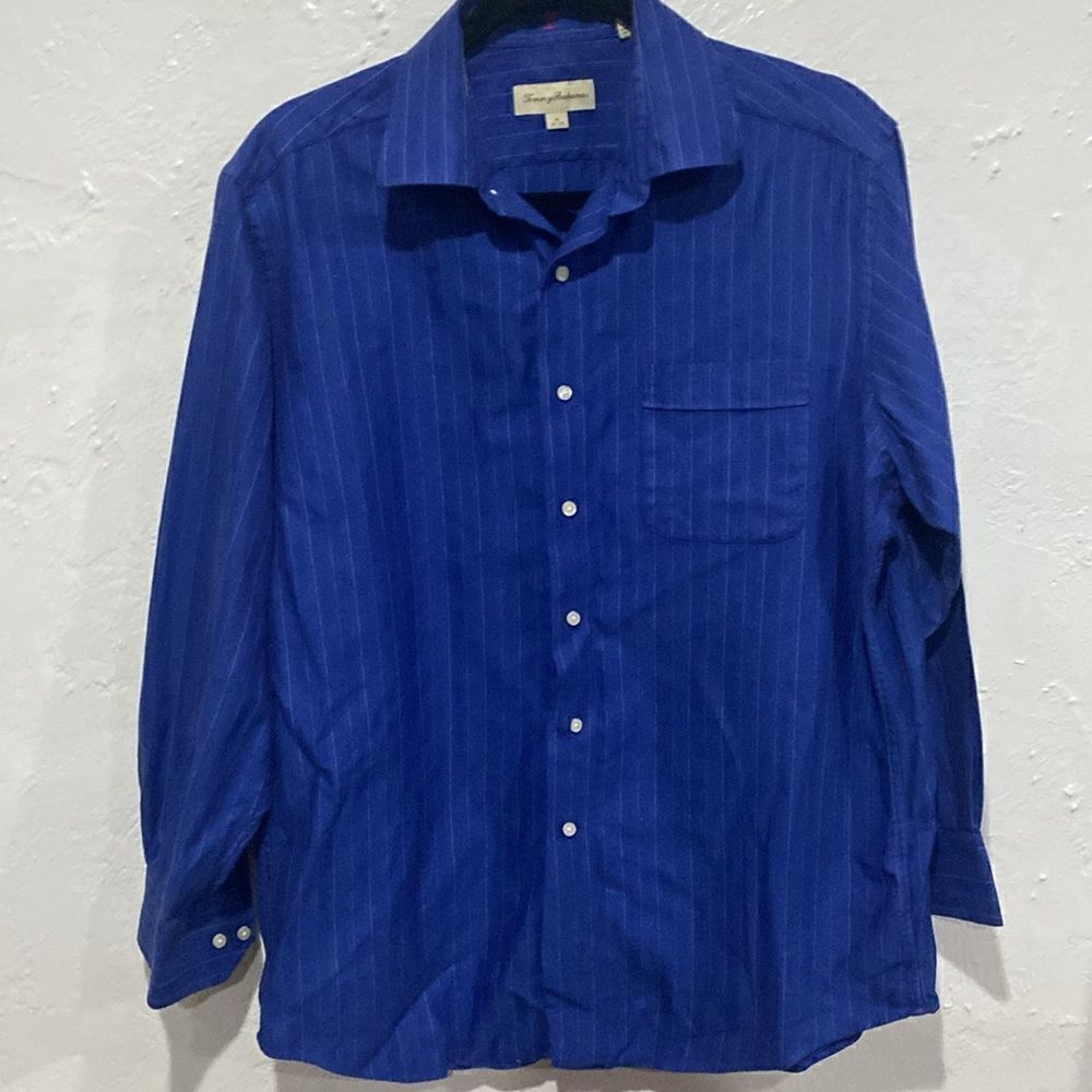Tommy Bahama Men's Blue Striped Long Sleeve Dress Shirt Neck 16 Sleeve 32/33